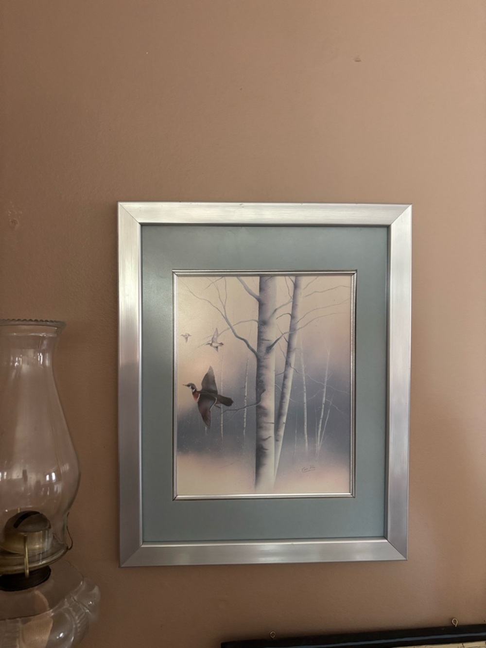 Framed Ducks flying through the Timbers Woodland Art Print